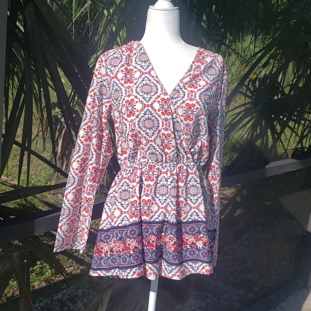 Live 4 Truth Faux Wrap Bell sleeve Romper Size L